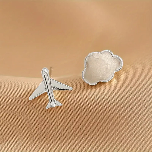 Aretes Moda Mujer Aviones Aviación Nube Minimalista Vintage