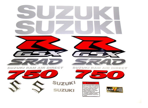 Kit Jogo Emblema Adesivo Compatível Gsxr Srad 750 Cr08 Cor ADESIVO GSXR SRAD 750