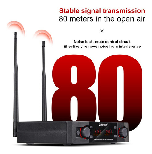 Micrófono profesional G-mark UHF inalámbrico ajustable negro