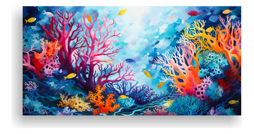 100x50cm Cuadro Vanguardia Multicolor Coral Submarino Flores