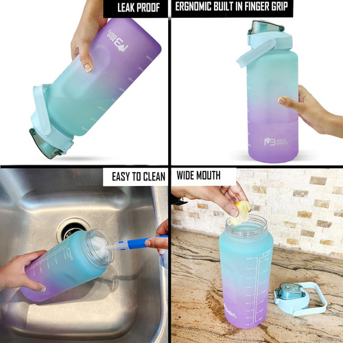 Botella De Agua De Medio Galón Con Marcador De Tiempo Y Paji