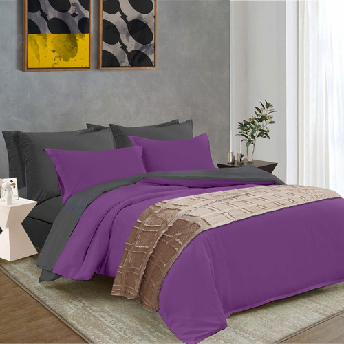 Oh! Sheets Juego De Edredon Microfibra 9 Piezas Individual Lila/gris Lisa