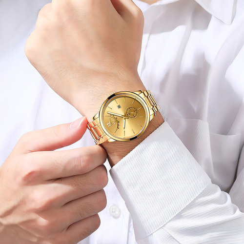 Nibosi Reloj De Cuarzo Con Calendario Impermeable Para Hombr Color Del Fondo Dorado