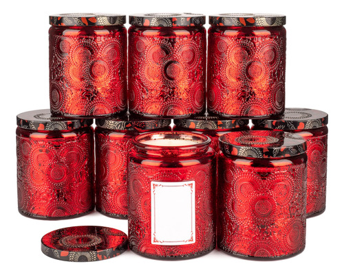 Envase Vela Cristal Rojo Brillante Tapa Etiqueta 8 Oz 9