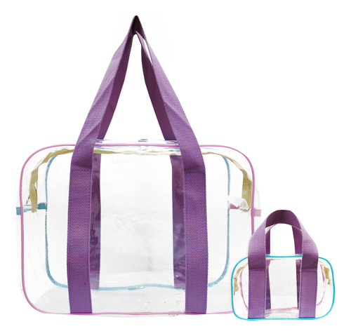 Bolsa Transparente Con Neceser Bolsa Bowling Mochila Mz10-3 Lila Traslúcido Níquel Lila