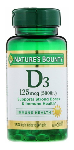 Vitamina D3, 5000 UI, Nature's Bounty, 150 cápsulas blandas, sabor sin sabor