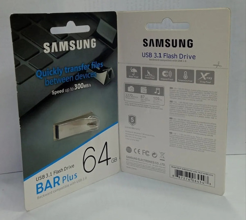 Pendrive Samsung 64gb Bar Plus Usb 3.1 Flash Drive 300mb/s