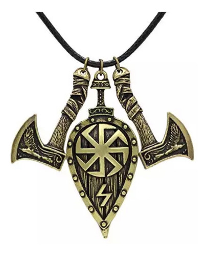 Collar Vikingo Amuleto Escudo Hachas Odin Cuervo Nórdico