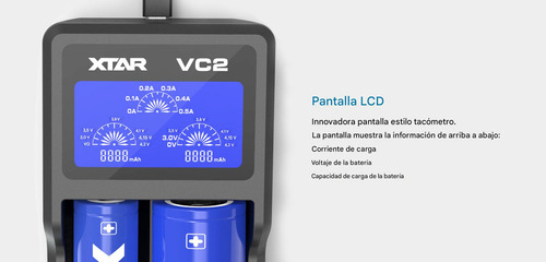 Tecneu Xtar Vc2 Cargador Inteligente De Baterías 18650 Li-ion Lcd