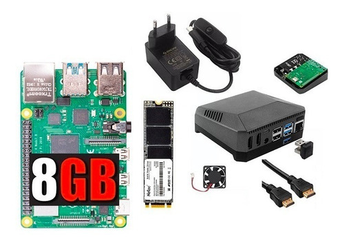 Imagem 1 de 10 de Kit Raspberry Pi4 8gb Ram Case Argon One M.2 + Ssd M2 128gb