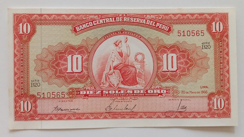 Imagen 1 de 2 de Peru Billete 10 Soles De Oro 1966