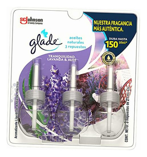 3 Repuestos Aromatizantes Glade Aroma Lavanda Y Aloe 21 Ml C/U