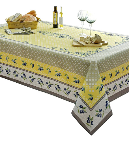 Mantel Rectangular Estampado Amarillo Y Gris 152 X 213 Cm