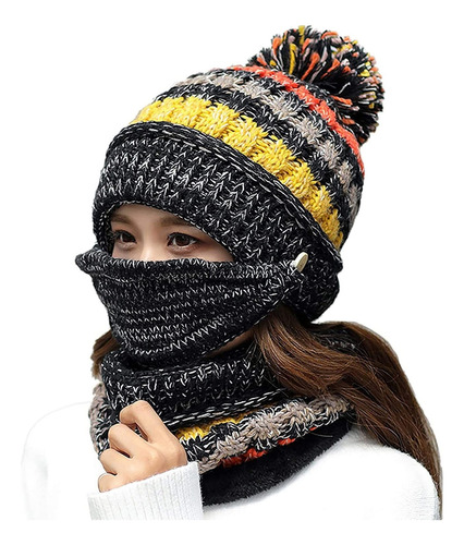 Gorro Con Bufanda Mujer Y Tapa Boca Conjunto Invierno Frio