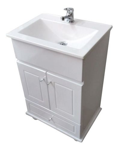 Vanitory Mueble Laqueado Blanco 50 Bacha Marmolina Con Cajon