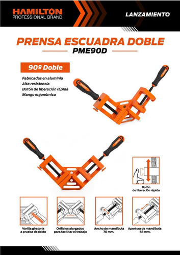 Imagen 2 de 6 de Prensa Escuadra Angulos Doble Carpinteria Hamilton Pme90d