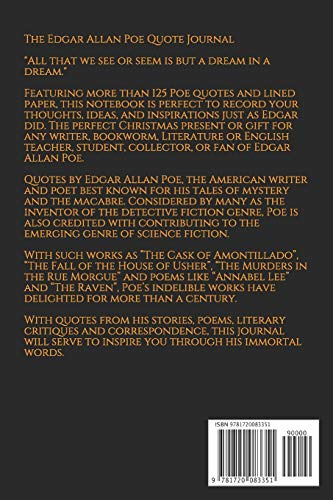 The Edgar Allan Poe Quote Journal, De Books, Sweetside. Editorial Independently Published, Tapa Pasta Blanda, Edición 1 En Inglés, 2018