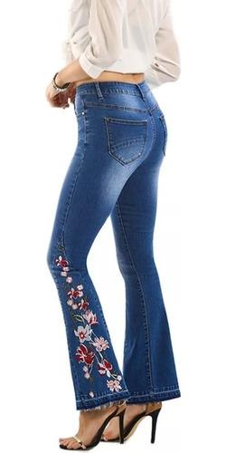 Pantalones Vaqueros De Mezclilla Con Bordado Floral En 3d Pa