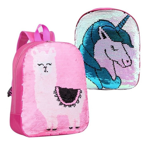 Mochila Unicornio Llama Lentejuelas Tela Peluche Cuot