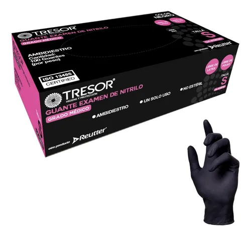 comprar Guante Nitrilo Colo Negro Tresor, Talla S Caja X 100 Unds.