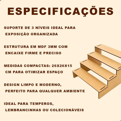 Escada Mdf 4 Degraus 26cm Expositor Mesa Desmontada