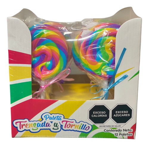 Paleta Trenzada Grande Con Exhibidor 36pz Colores Fiestas