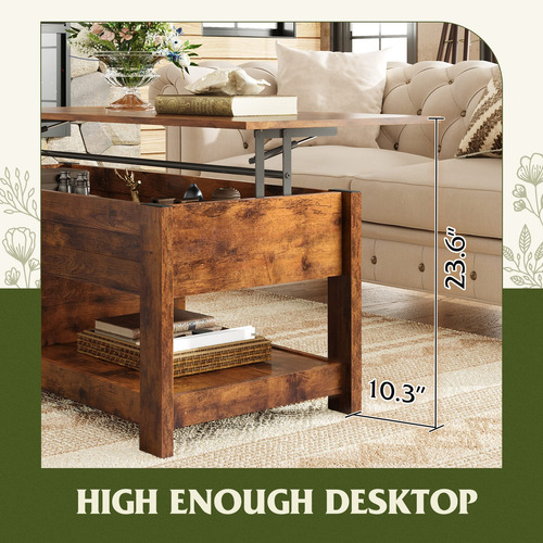 Mesa Auxiliar Elevable 120 Cm Con Compartimento Y Estantes M