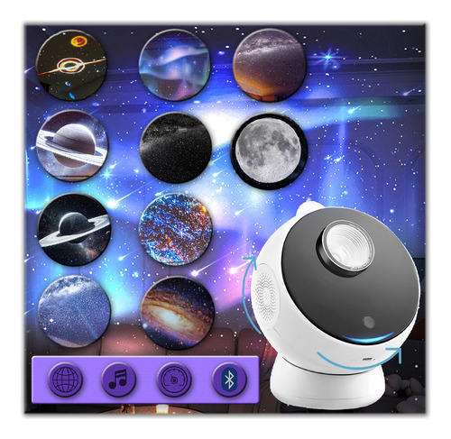Luminária Projetor Galáxia Estrelas Cadente Lua Bluetooth Musica Recarregável Portátil 4k E20 Cúpula Preto Estrutura Branco