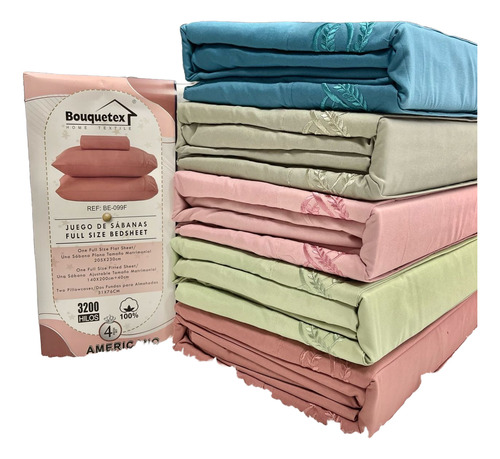 Juego De Sábanas Twin Bouquetex Bordado 3200 Hilos Americano Rosa Liso
