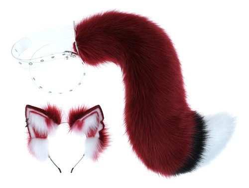 Conjunto De Orelhas E Cauda De Lobo De Pele Sintética