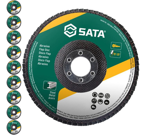 Kit Com 10 Discos De Lixa Flap Metal 7 Pol Grão 120 Sata