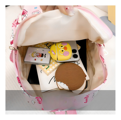 Mochila Infantil De Nailon Con Estampado Creativo Kitty Cinn Color Blanco Diseño De La Tela Lisa