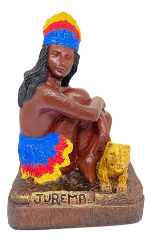 Escultura Cabocla Jurema Penas Coloridas 16 Cm Em Resina