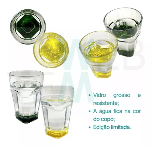 Jogo 4 Copos De Vidro Grosso 390ml Brasil Luxo Amarelo