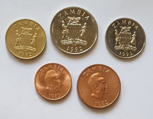 Monedas Mundiales : Zambia Set 5 Monedas 1982-1992 Juego