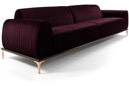 Sofá 4 Lugares Para Sala Molino 260cm Veludo Roxo B-292 Desenho do tecido Liso