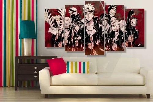 Quadro Naruto Akatsuki Nuvem Vermelha Mosaico 5 Peças 115x60cm