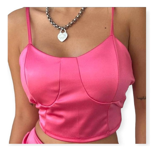 Crop Top De Saten Con Detalle De Moño Espalda Descubierta