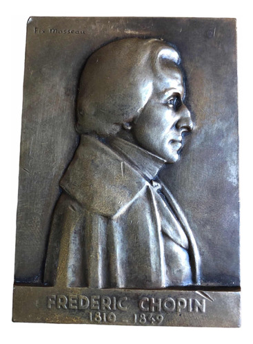 Placa Miniatura Antigua, Frederic Chopin, Bronce