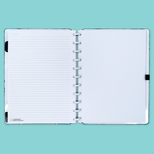 Caderno Inteligente Luara Maldives Grande 80 folhas lisa e pautada 4 assuntos unidade x 1 28cm x 21.5cm mármore azul cor azul-turquesa