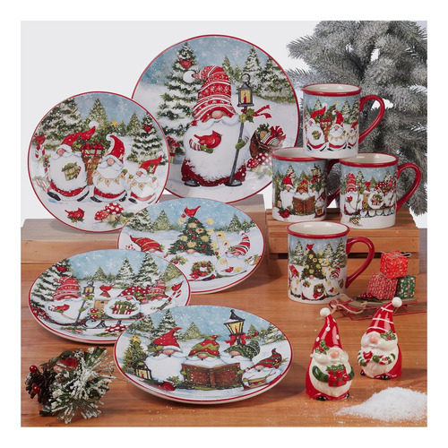 Plato Rectangular De Gnomos Navideños Certificados 14 X 10,