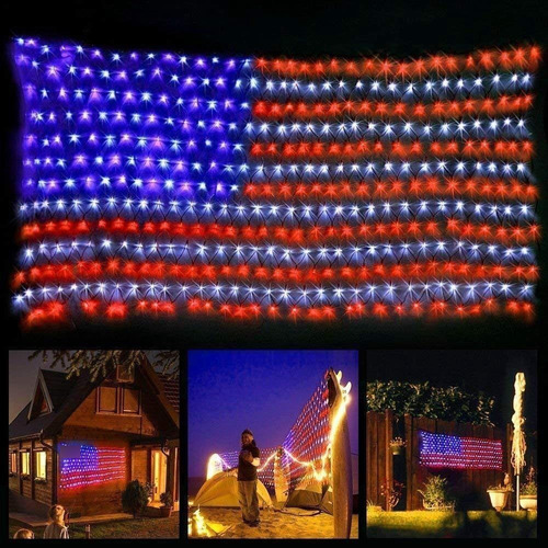 Cadena De 420 Luces Led Avanzadas De Bandera Estadounidense,