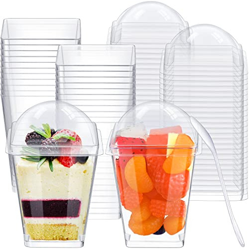 5 Oz Clear Plastic Dessert Cups With Lids And Tasting S...