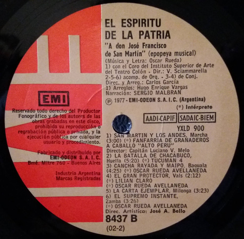 A Don José Francisco De San Martin (epopeya Musical) Lp (Usado)