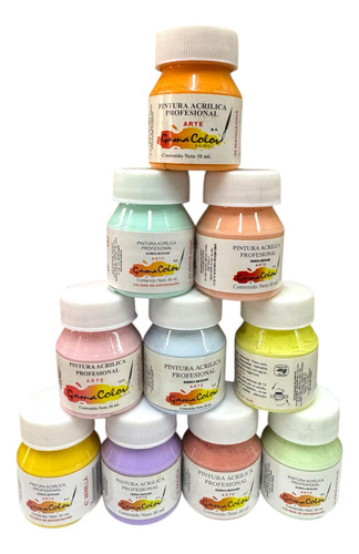 10 Gamacolor Color Pastel 30 Ml Con 1 Jgo. De Pinceles