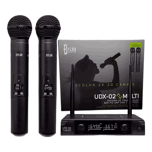 Microfones Dylan UDX-02 Multi Dinâmico Cardioide Preto Sem Fio