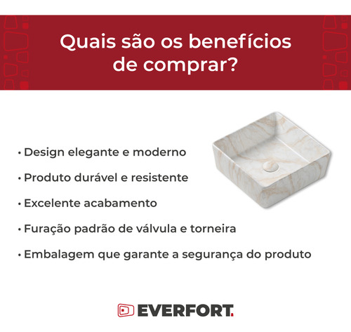 Cuba De Apoio Quadrada Com 39cm Mármore Creme Everfort