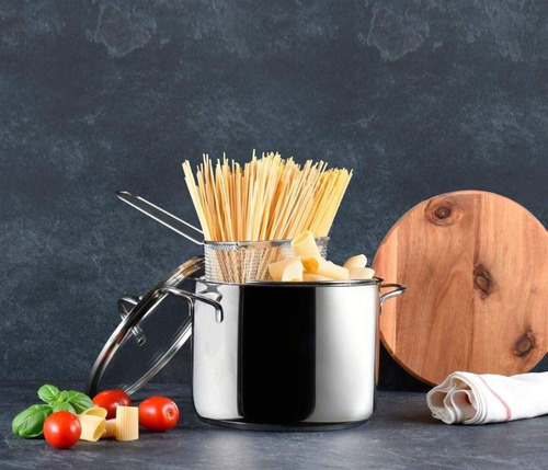 Imagem 3 de 6 de Panela De Aço Inox Para Pasta E Vegetais 6 Litros Bialetti