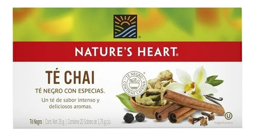 Té Negro Nature's Heart Chai Con Especias 20 Sobres De 1.75