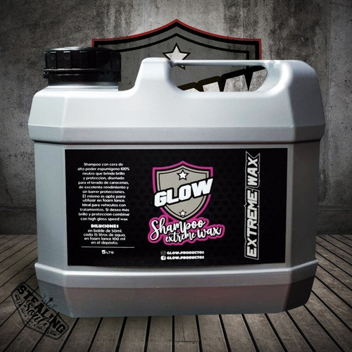 Glow | Shampoo Extreme Wax | Con Cera | Ph Neutro | 5 Litros